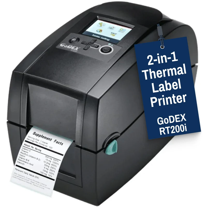 GoDEX RT200i Thermal Printer - 2-in-1 Transfer & Direct Thermal Printer – 203 DPI, 3-Year Warranty