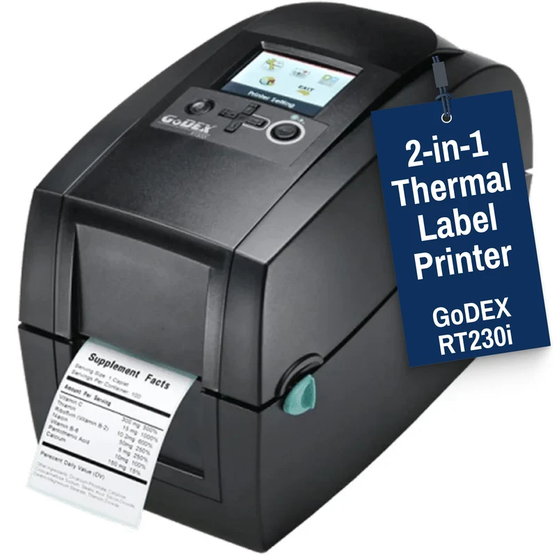 GoDEX RT230i Thermal Printer - 300 DPI Desktop Printer for Retail, Barcodes