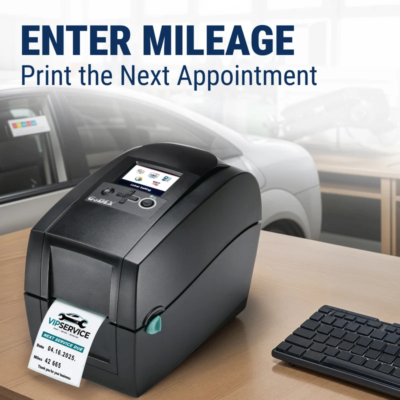 Oil Change Sticker Printer System – Preloaded with 1000 Custom Labels, Ribbon & Standalone Keyboard