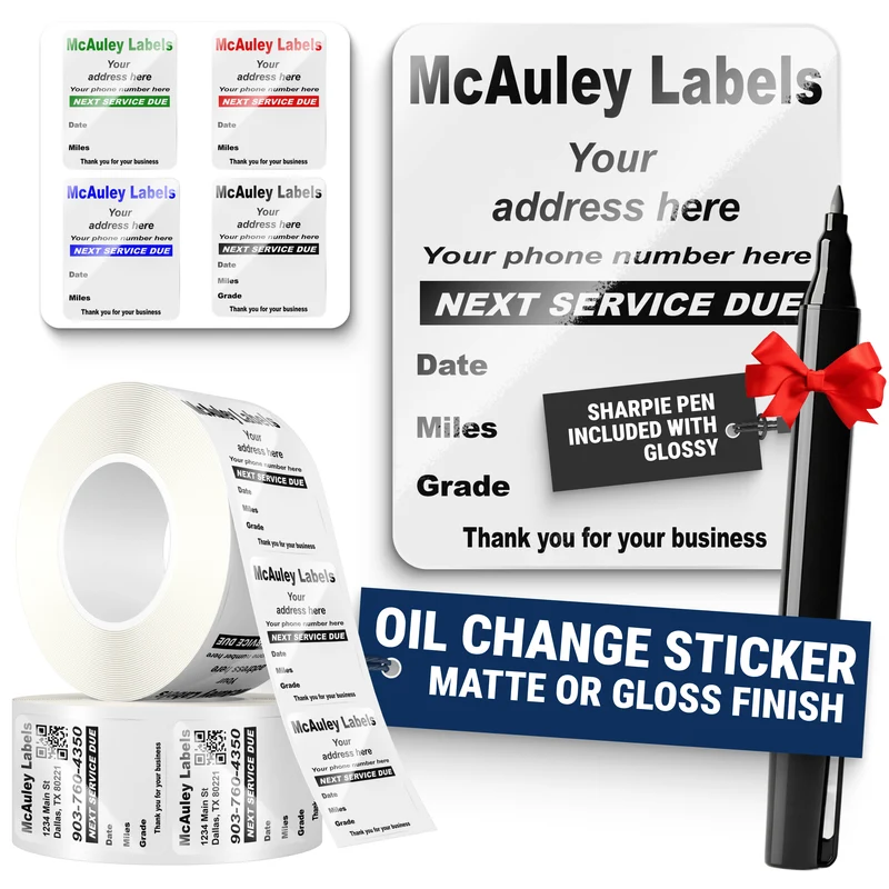 Custom Oil Change Stickers for Windshield with Text
