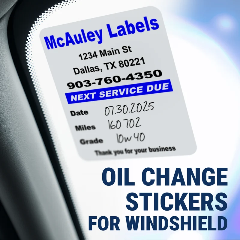 Custom Oil Change Stickers for Windshield with Text