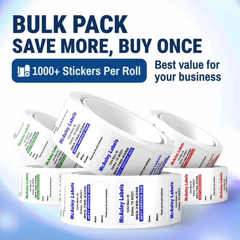 Custom Oil Change Stickers for Windshield with Text