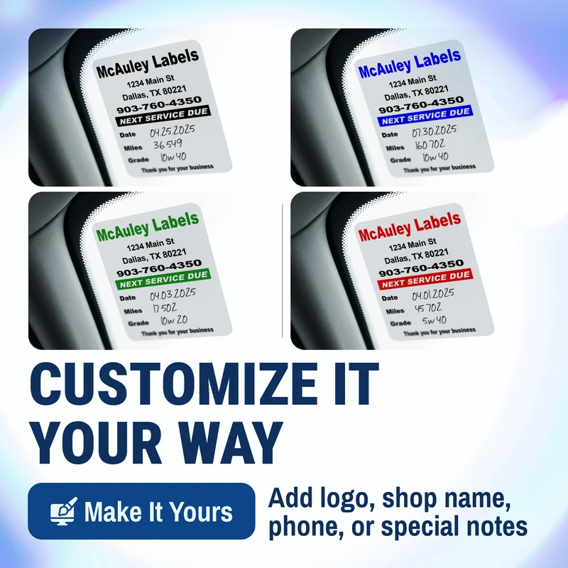 Custom Oil Change Stickers for Windshield with Text