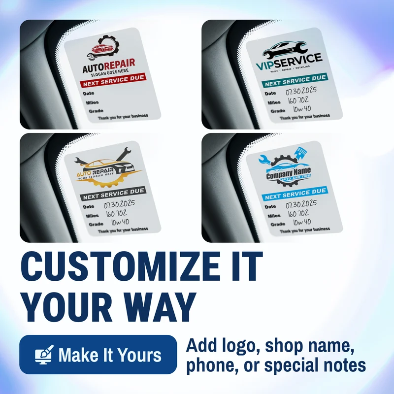 Custom Oil Change Stickers for Windshield with Logo