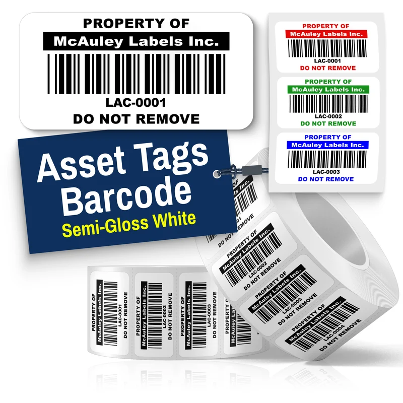 Custom Asset Tags for Equipment - Semi-Gloss White - Barcode Labels