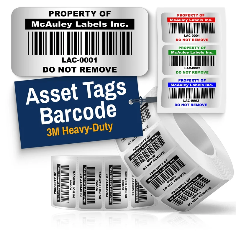 Custom Asset Tags for Equipment - 3M Heavy-Duty Silver - Barcode Label