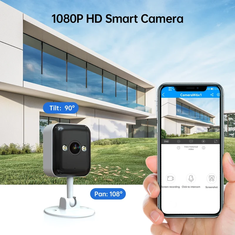Mini Caméra WiFi 1080P Extérieur/Intérieur avec Vision Nocturne