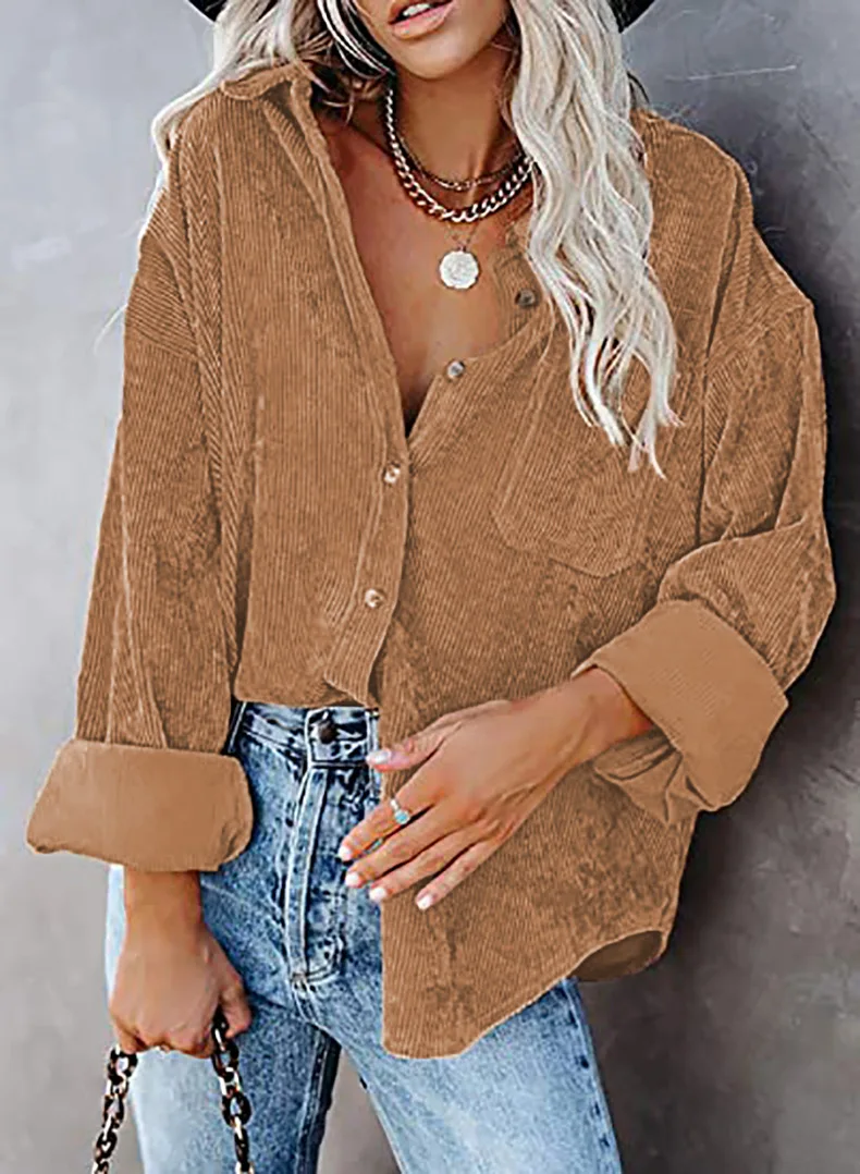 Chemise oversize en velour cotelé - Femme