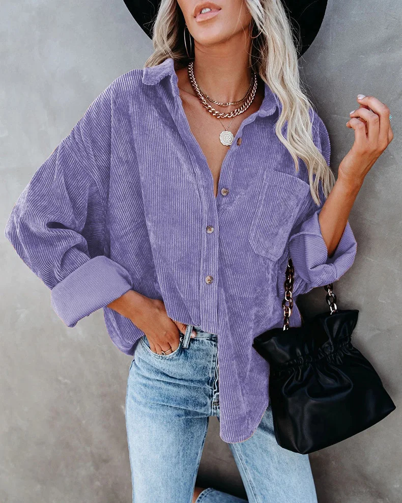 Chemise oversize en velour cotelé - Femme