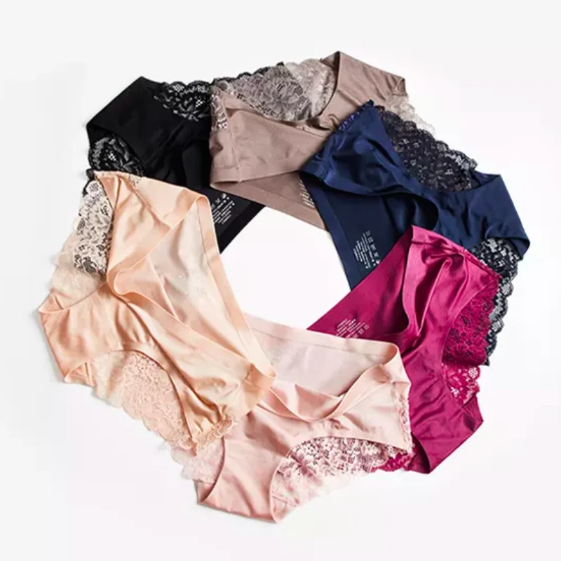 Lot de 3 Culottes en soie glacée invisibles avec dentelle