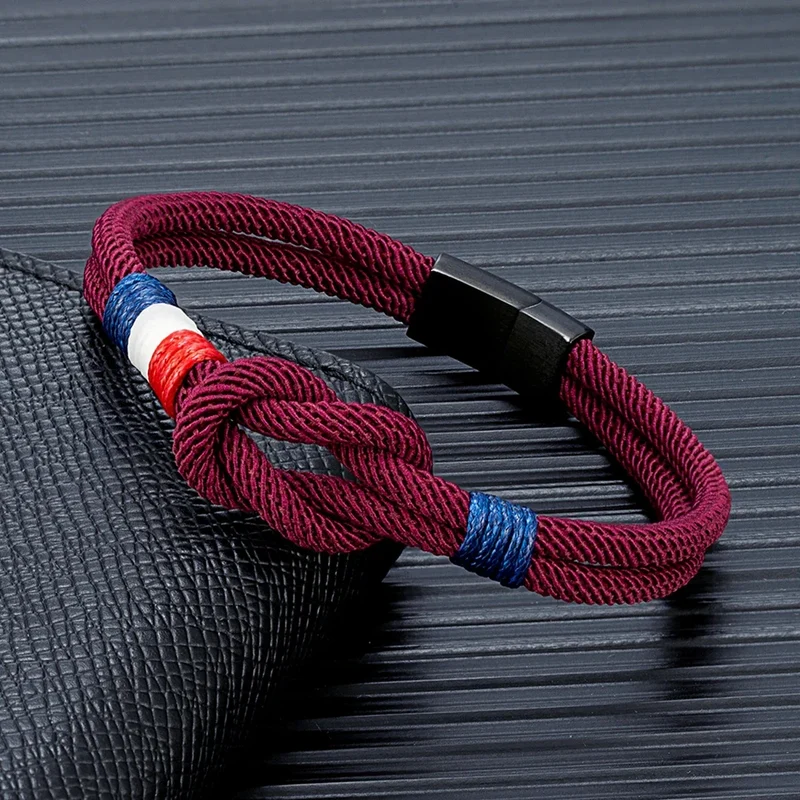 Bracelet Double Corde – Drapeau Français Tissé