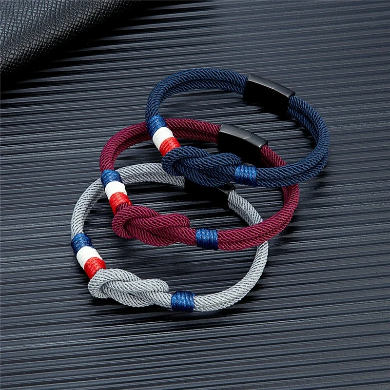 Bracelet Double Corde – Drapeau Français Tissé