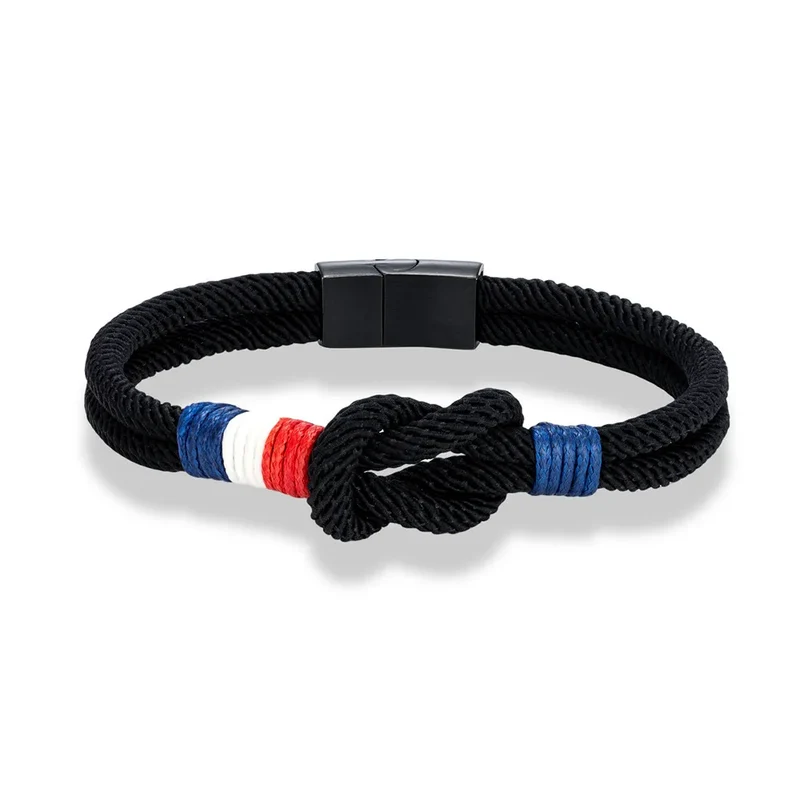 Bracelet Double Corde – Drapeau Français Tissé