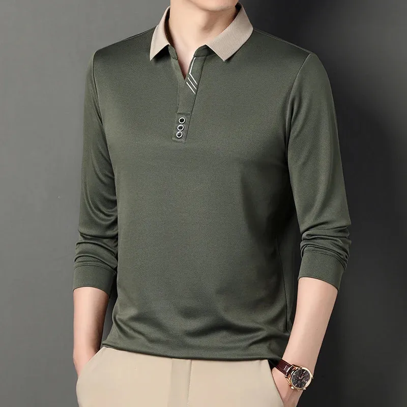 Polo à Manches Longues à Col Beige pour Homme