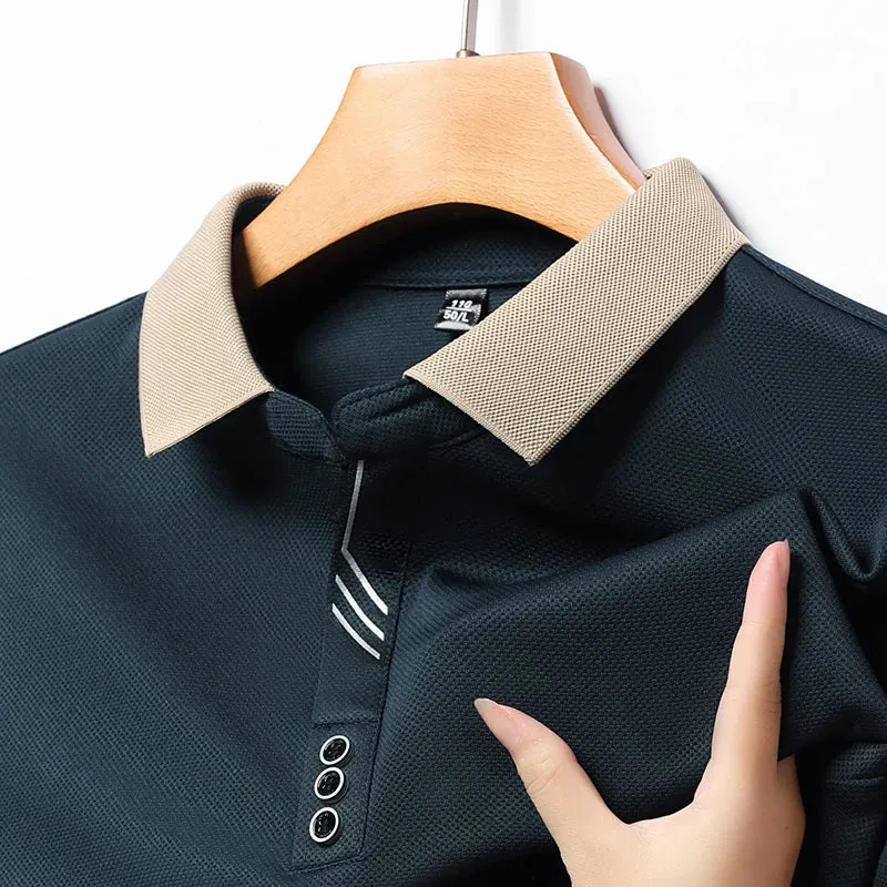 Polo à Manches Longues à Col Beige pour Homme