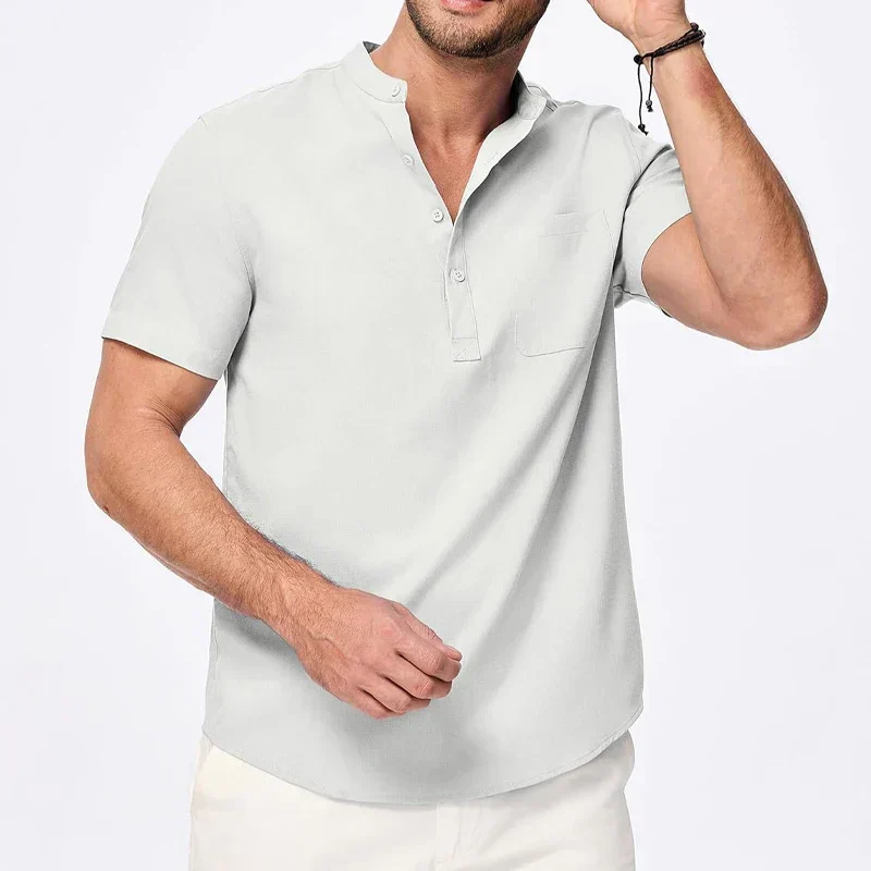 T-shirt Style Chemise à Col Mao avec Poche
