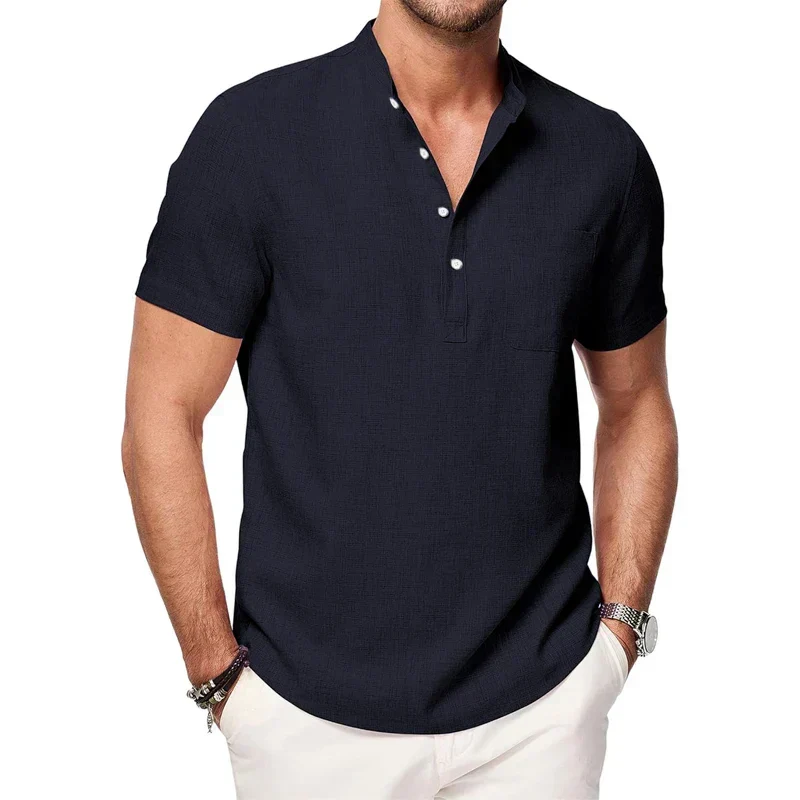 T-shirt Style Chemise à Col Mao avec Poche