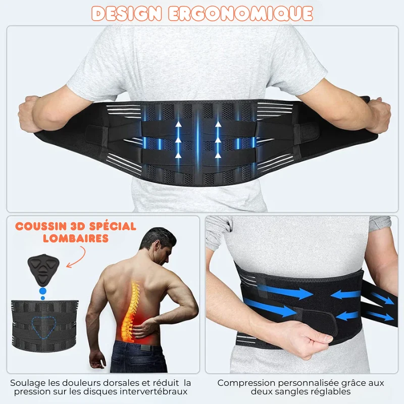 Attelle Lombaire à Compression Réglable et Baleines Métalliques