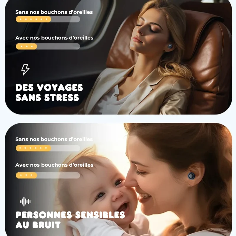 Bouchons d'Oreilles Anti-Bruit Réutilisables - Ronflements & Concentration