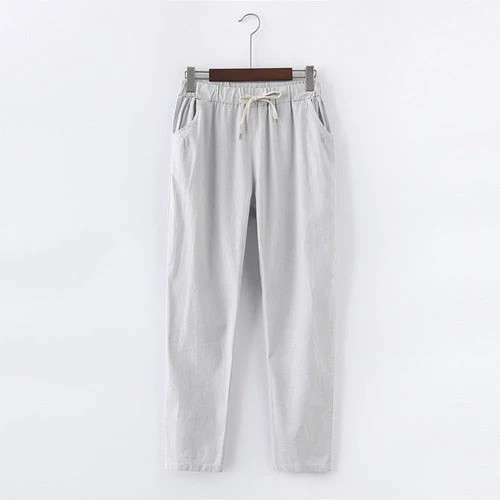 Pantalon en coton et lin pour femme - taille élastique