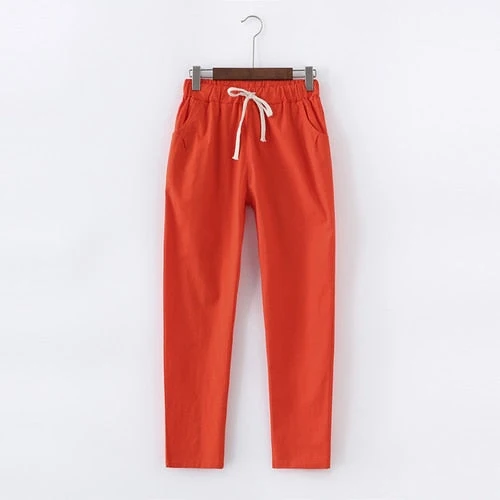 Pantalon en coton et lin pour femme - taille élastique