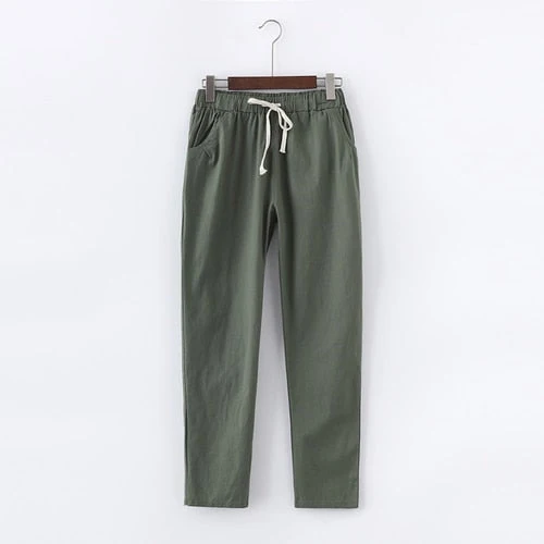 Pantalon en coton et lin pour femme - taille élastique