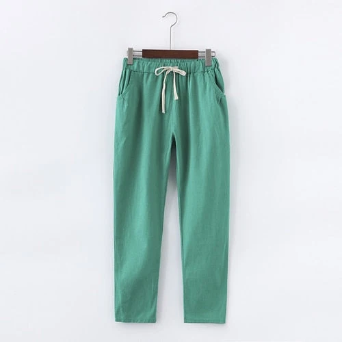 Pantalon en coton et lin pour femme - taille élastique