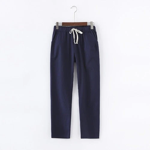Pantalon en coton et lin pour femme - taille élastique