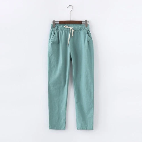Pantalon en coton et lin pour femme - taille élastique