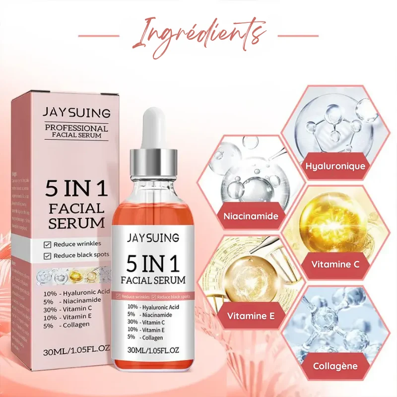 Sérum Visage 5 en 1 : Hyaluronique, Nicotinamide, Vitamine C et E & Collagène
