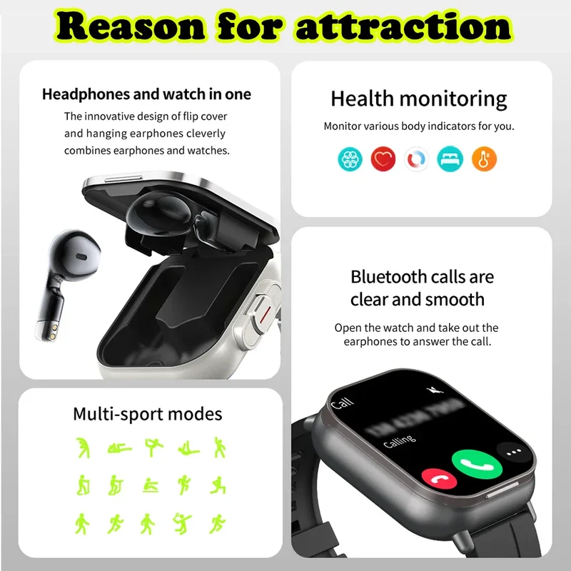 Montre intelligente connectée 2 en 1 avec écouteurs + Bracelet OFFERT