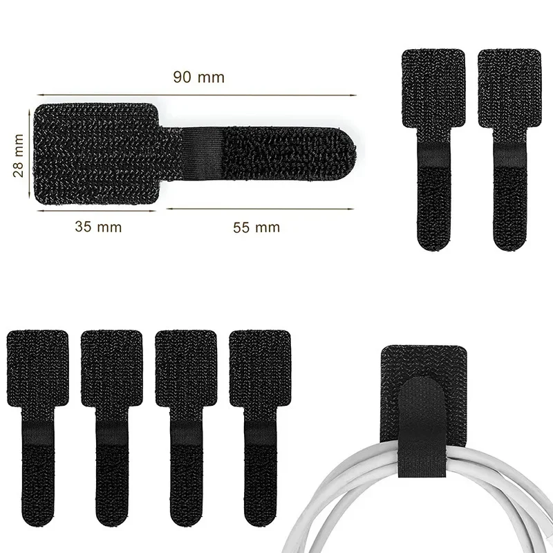 100x Attache de câble auto-adhésive - Scratch Réutilisable