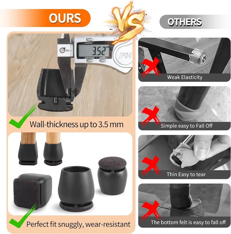 Protège-pieds pour Chaises et Meubles en Silicone et Feutre - 8 pièces