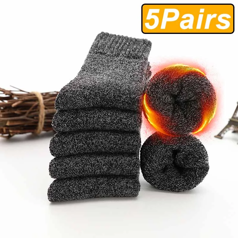5 Paires de Chaussettes en laine mérinos Chaudes et confortables