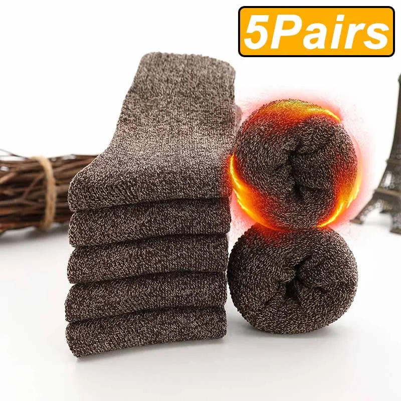 5 Paires de Chaussettes en laine mérinos Chaudes et confortables