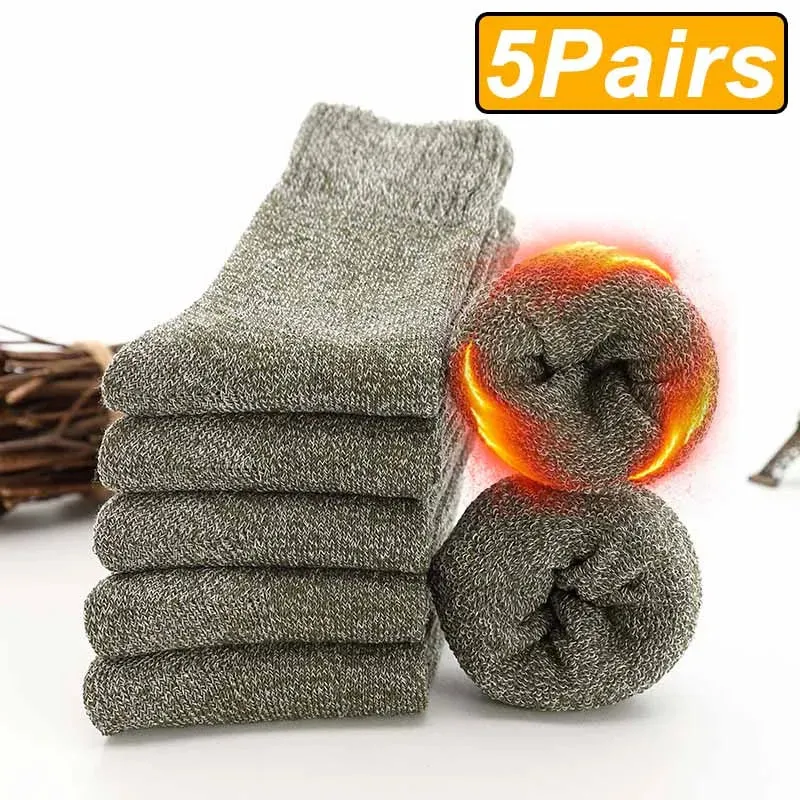 5 Paires de Chaussettes en laine mérinos Chaudes et confortables
