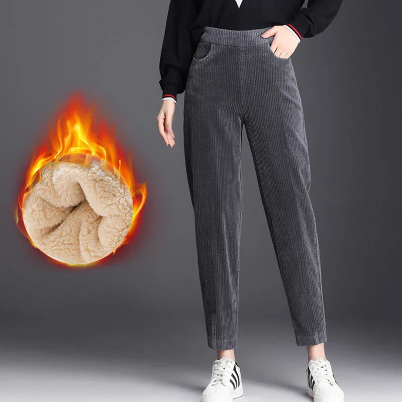 Pantalon en velours côtelé et doublure polaire à Taille élastique