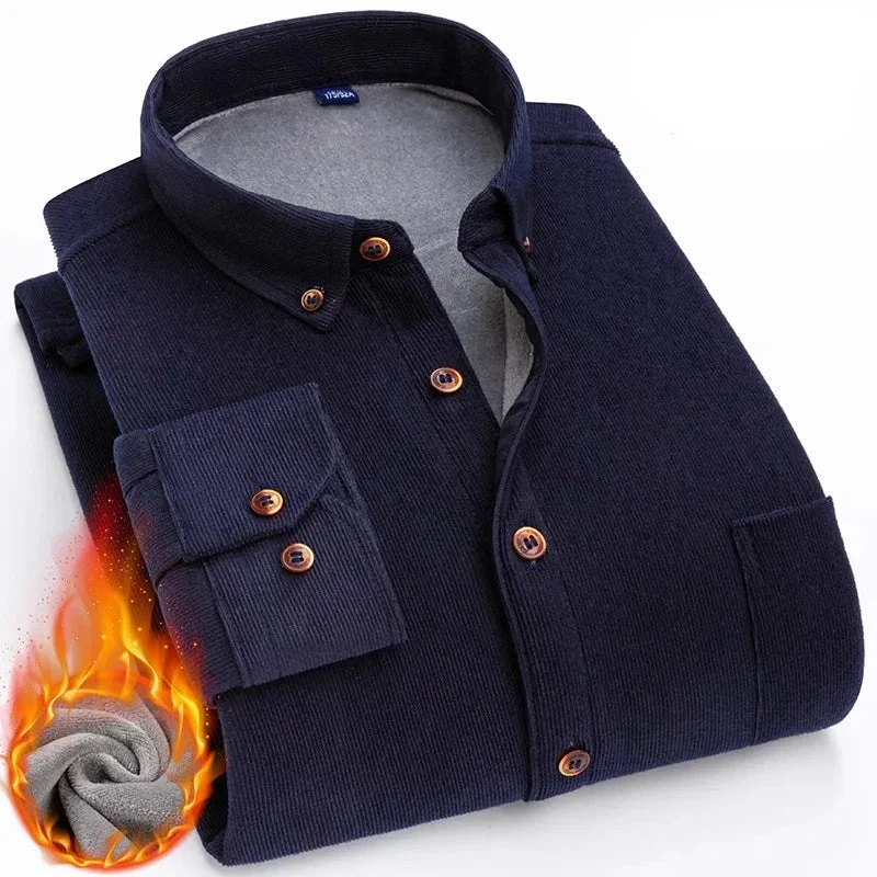 Chemise en velours cotelé avec intérieur chaud en polaire - Couleur unie