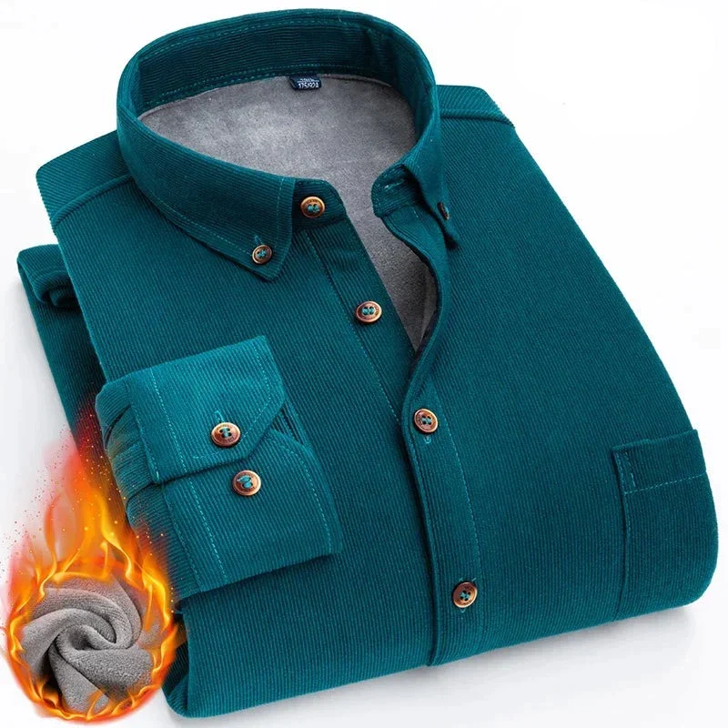 Chemise en velours cotelé avec intérieur chaud en polaire - Couleur unie