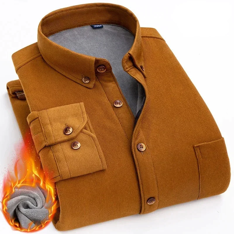 Chemise en velours cotelé avec intérieur chaud en polaire - Couleur unie