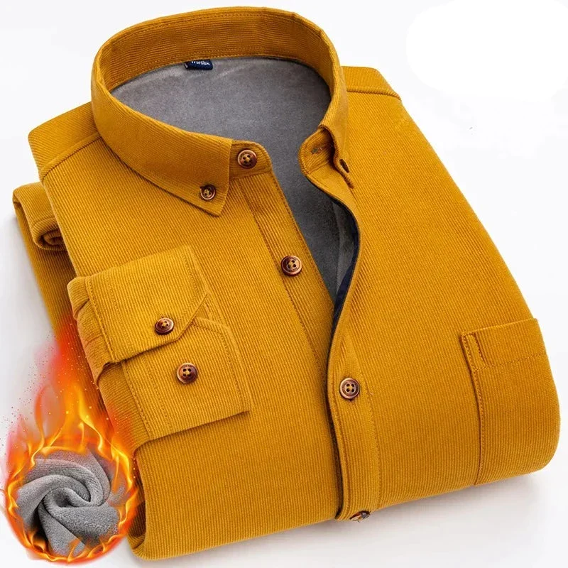 Chemise en velours cotelé avec intérieur chaud en polaire - Couleur unie