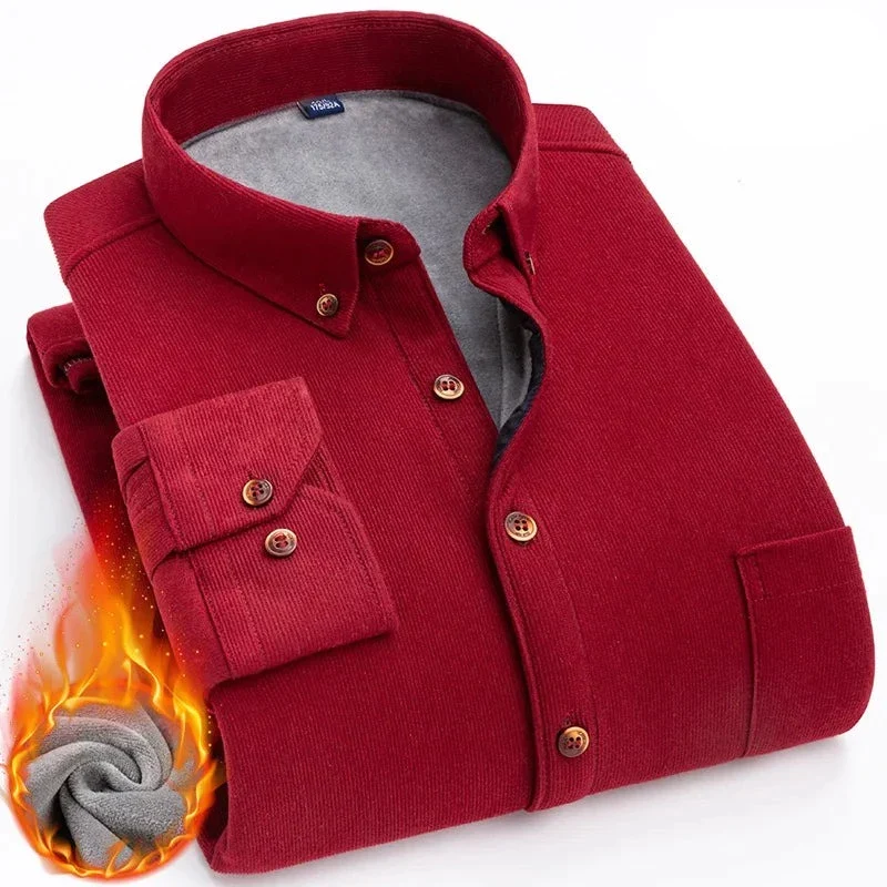 Chemise en velours cotelé avec intérieur chaud en polaire - Couleur unie