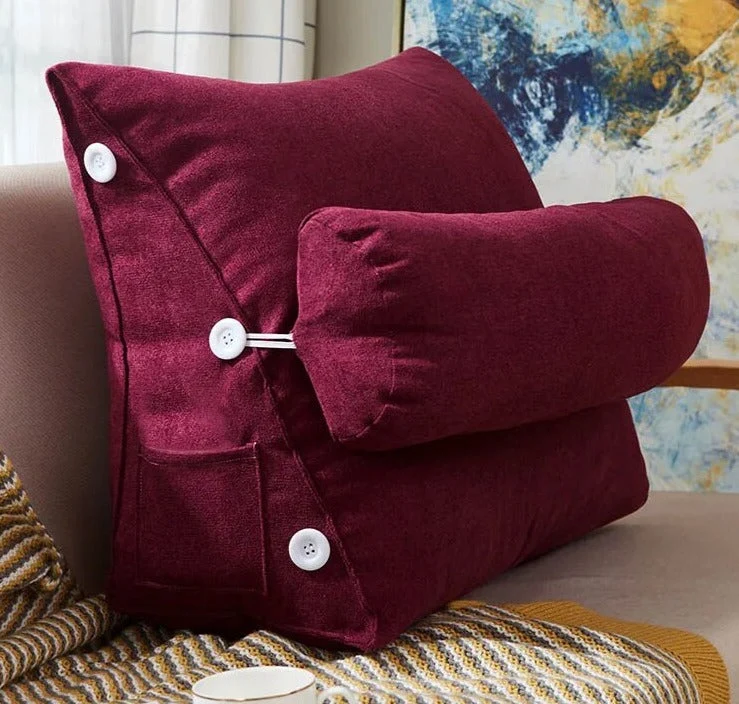 Coussin de lecture triangulaire - Appui-tête & Poche latérale