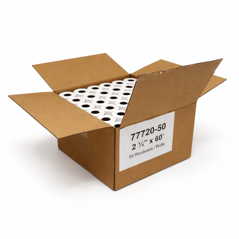 Rouleaux thermiques 2 1/4 po × 60 pi sans BPA — 50 ou 100 rouleaux
