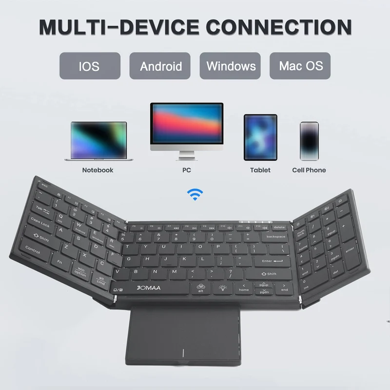 Clavier Bluetooth Pliable avec Pavé Tactile - Ultra Compact, Rechargeable, Compatible PC, Mac, Android & iOS