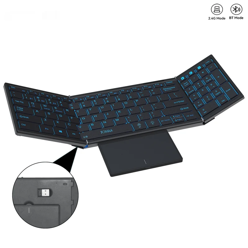 Clavier Bluetooth Pliable avec Pavé Tactile - Ultra Compact, Rechargeable, Compatible PC, Mac, Android & iOS