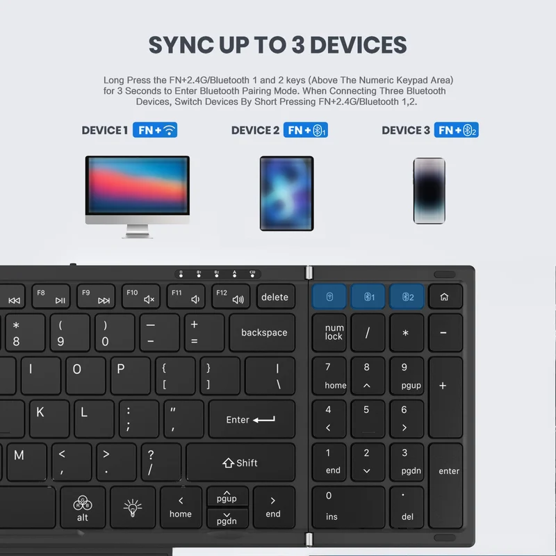 Clavier Bluetooth Pliable avec Pavé Tactile - Ultra Compact, Rechargeable, Compatible PC, Mac, Android & iOS