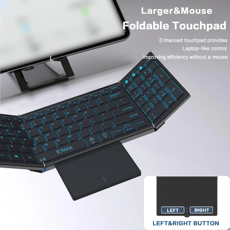 Clavier Bluetooth Pliable avec Pavé Tactile - Ultra Compact, Rechargeable, Compatible PC, Mac, Android & iOS