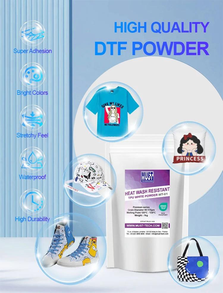 Poudre TPU DTF 1kg MT-01 - Poudre de Transfert résistante au lavage à 60°C