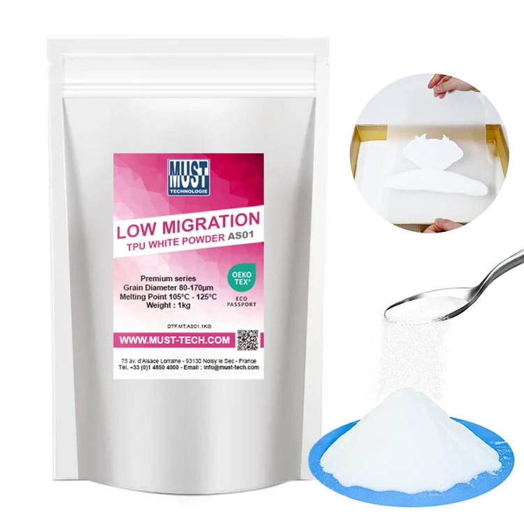 Lot de 4x TPU DTF 1kg AS01 - Poudre de Transfert - Faible migration de teinture sur tissus Polyester - Résistante au lavage à 60°C